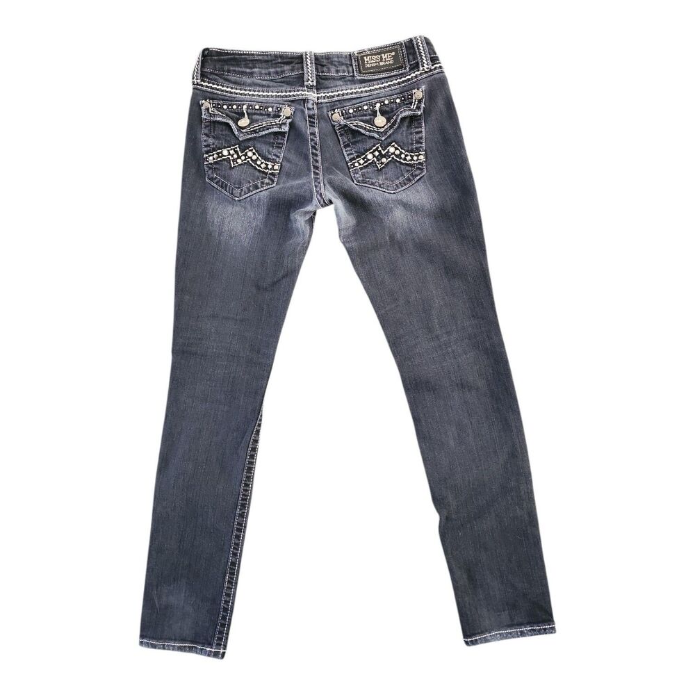 Miss Me Skinny Jeans Womens 28 Dark Wash Flap Pockets Studs & Stones JE1049S2L